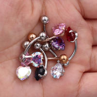 Gema de circonita 3A, anillos de cristal con forma de corazón para el ombligo, joyería corporal de acero quirúrgico, piercing para el ombligo, 1 ud. - details 4