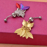 Piercings corporales de búho para Ombligo, anillos de Ombligo, Piercing Industrial Nombril Joias Ouro, Piercing Bijoux Ombligo, 4 colores, 1 unidad - details 4