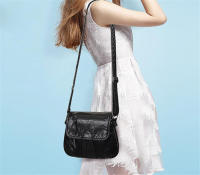 Bolso de mensajero pequeño negro para mujer, bolso cruzado de cuero PU suave lavado, monederos femeninos - details 4