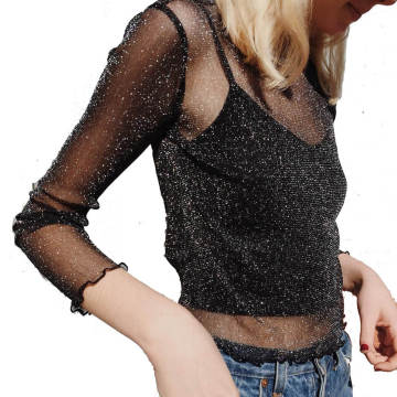 Fashion polera transparente negra mujer