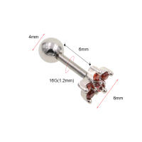 Pendiente de tuerca con forma de flor clásica para mujer, piercing para oreja, parte superior, labret, joyería para el cuerpo, 1,2x6mm, color plateado, 2 uds. - details 4