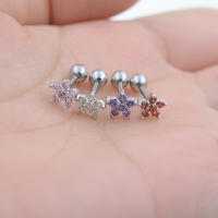 Pendiente de tuerca con forma de flor clásica para mujer, piercing para oreja, parte superior, labret, joyería para el cuerpo, 1,2x6mm, color plateado, 2 uds. - details 3