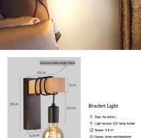 Lámpara de pared LED de madera Retro, accesorio de iluminación Industrial para Loft nocturno, decoración de mesita de noche para habitación, baño y restaurante, E27, 220V, 110V - details 1