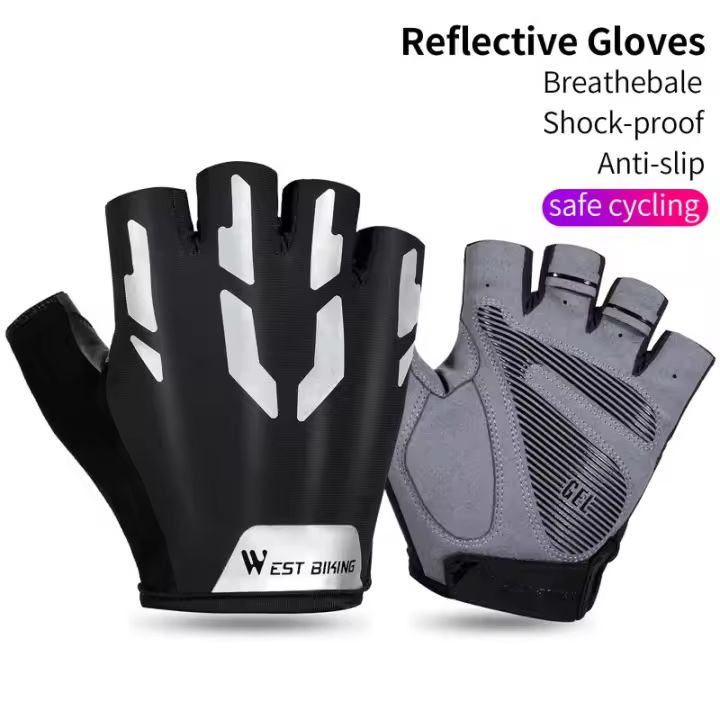 WEST BIKING-guantes de ciclismo reflectantes para hombre y mujer, manoplas de medio dedo para deporte, gimnasio, Fitness, bicicleta de carretera y montaña, Verano - 1