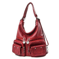 Bolso de mano informal de cuero lavado para mujer, bolso de hombro grande, bolso cruzado de cuero Vintage para mujer - details 8