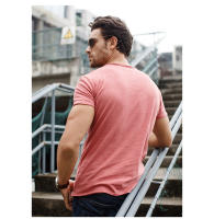 Camiseta para Hombres AIOPESON 100% Algodón Suave Fitness Verano Delgada Ropa de Casa Cuello Redondo Manga Corta Camiseta Sólida para Hombres - details 6