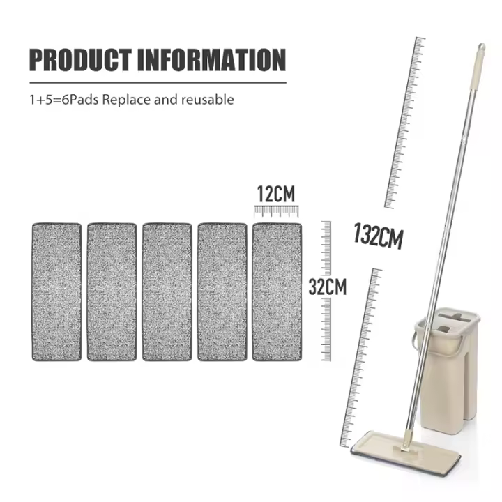 Mopa plana con fregón y balde para limpieza de suelos microfibra uso húmedo o seco para madera dura y lamina de azulejo tipo spin mop con balde fabricado en China - 1