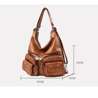 Bolso de mano informal de cuero lavado para mujer, bolso de hombro grande, bolso cruzado de cuero Vintage para mujer - details 21
