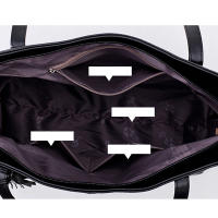 Bolso de mano de cuero PU para mujer, bolsa de hombro de gran capacidad con asa, Color sólido Simple, Color negro, compras, moda - details 18