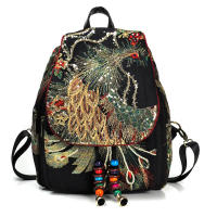 Mochila de lentejuelas de gran capacidad para mujer, bolso de lujo con bordado de pavo real, informal, de viaje - details 3