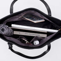 Bolso de mano de cuero PU para mujer, bolsa de hombro de gran capacidad con asa, Color sólido Simple, Color negro, compras, moda - details 17