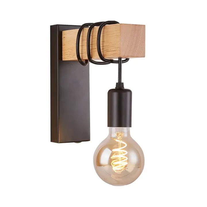 Lámpara de pared LED de madera Retro, accesorio de iluminación Industrial para Loft nocturno, decoración de mesita de noche para habitación, baño y restaurante, E27, 220V, 110V - 1