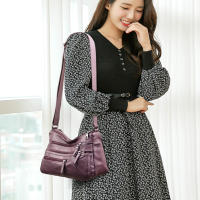 Bolso de hombro Vintage para mujer, bandolera de cuero PU lavado, multifunción, gran capacidad - details 4