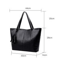Bolso de mano de cuero PU para mujer, bolsa de hombro de gran capacidad con asa, Color sólido Simple, Color negro, compras, moda - details 21