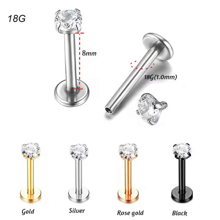 Piercings Tragus de acero, Piercing Labret, anillos para labio, Piercing para Oreja, cartílago, joyería corporal, 2 piezas, 18G, 1,0x8x3mm - 1