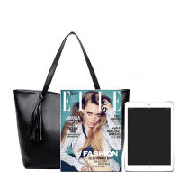 Bolso de mano de cuero PU para mujer, bolsa de hombro de gran capacidad con asa, Color sólido Simple, Color negro, compras, moda - details 20