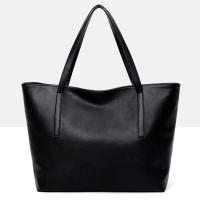 Bolso de mano de cuero PU para mujer, bolsa de hombro de gran capacidad con asa, Color sólido Simple, Color negro, compras, moda - details 7