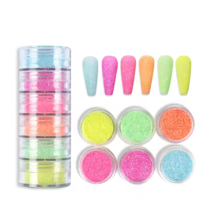 Juego de polvo de flocado de 6 colores, polvo de azúcar brillante, pigmento de cromo para decoración de uñas - 1
