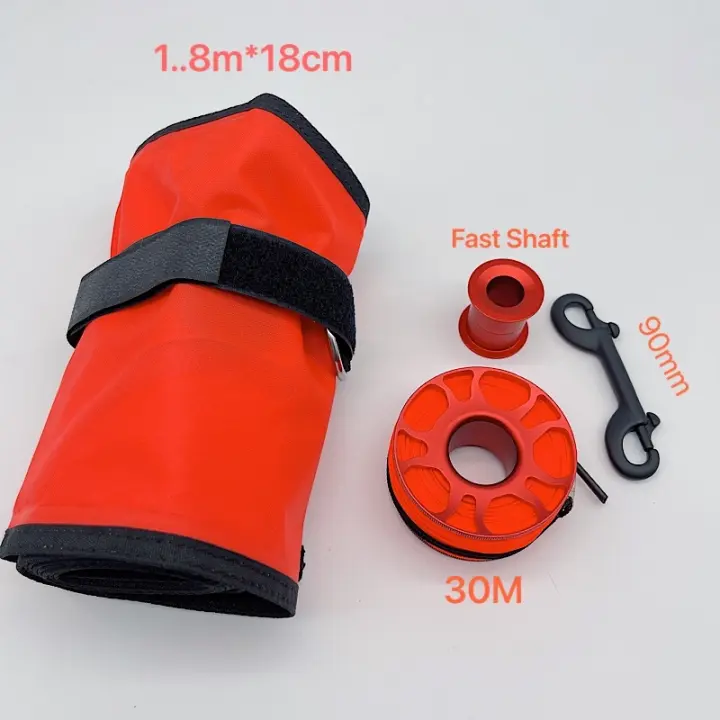 Juego de boya marcador de superficie de buceo, tubo de señal inferior cerrado inflable de alta visibilidad con carrete de aluminio SMB, carrete de dedo - 1