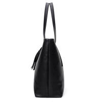 Bolso de mano de cuero PU para mujer, bolsa de hombro de gran capacidad con asa, Color sólido Simple, Color negro, compras, moda - details 10