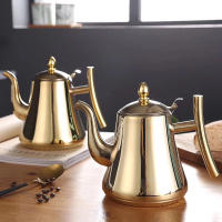 Tetera gruesa de acero inoxidable de 1L, tetera dorada y plateada con infusor, cafetera, cocina de inducción, hervidor de agua - details 2