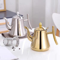 Tetera gruesa de acero inoxidable de 1L, tetera dorada y plateada con infusor, cafetera, cocina de inducción, hervidor de agua - details 0