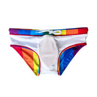 Jessborn calzoncillos de baño para hombre, traje de baño sexy con rayas gruesas de arcoíris, pantalones cortos de cintura baja para surfear en la playa, primavera caliente - details 8