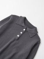 Women Casual Long Sleeve Polo Collar Knit Pullover Autumn Winter Gray Sweater - details 2