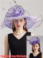 Sombreros Derby elegantes de Organza para mujer, gorro de ala ancha para novia, boda, flor grande, iglesia, sombrilla, 2024 - details 3