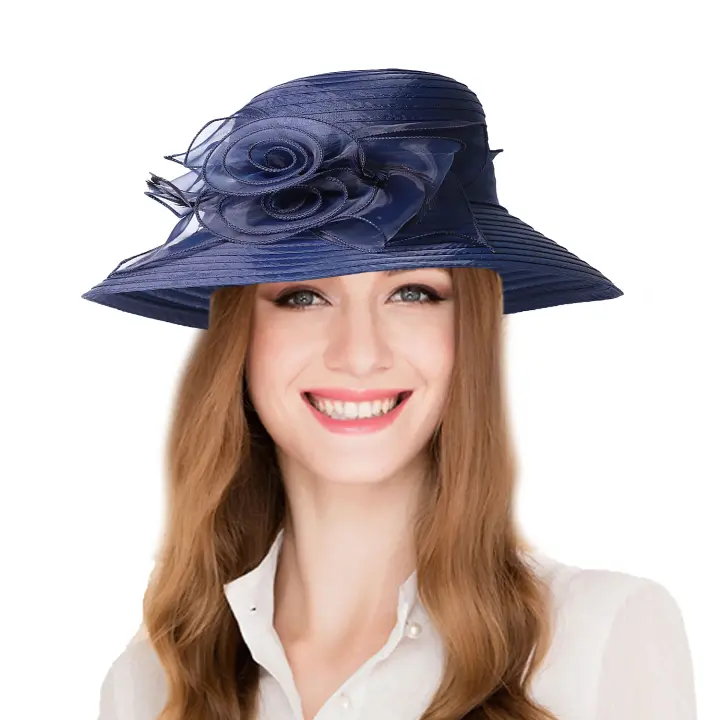 Sombreros de Sol de ala ancha para mujer, sombrero de iglesia de flores negras, elegante, de lujo, Formal, para boda, 2024 - 1