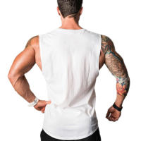 Mens Gym Clothing Bodybuilding Tank Tops Fitness Training Sleeveless 0-neck Shirts Cotton Breathable Vest Casual Sports Singlets - details 12