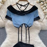 Tornova-Conjuntos de uniformes sexys de estilo Preppy para mujer, traje de uniforme Sexy, Top transparente, minifalda con cordones y tangas, trajes porno de Cosplay huecos - details 6
