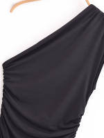 High Street Women Side Ruched Hem Slit Sleeveless Asymmetric Long Dress Black Sexy Maxi Vestidos - details 10