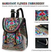 Mochila de lona con diseño bordado hecho a mano Retro para mujer, bolso de hombro de viaje, mochila étnica de gran capacidad - details 13