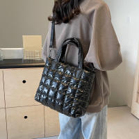 Bolso de hombro cruzado acolchado de algodón para mujer y niña, bolsa de mensajero de gran capacidad, a la moda, Color sólido - details 2