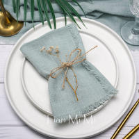 Servilletas de gasa Vintage de 50 Uds., tela de algodón suave elegante, servilleta Retro de rebabas, toalla de té de lino, decoración de mesa de Navidad para fiesta de boda - details 0
