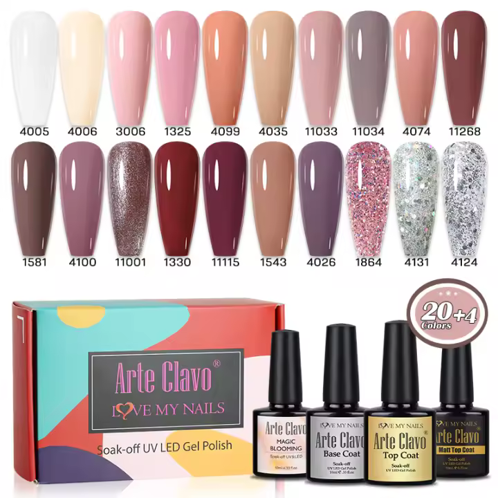 Esmalte de Uñas Semi Permanente Arte Clavo 8ml Kit de Color Rosa Brillo Popular Primavera 24 Colores Variedad de Estilos y Texturas - 1