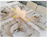 Servilletas 100% de lino para cena de boda, manteles individuales con volantes de Color sólido, borde con volantes, servilleta de mesa clásica personalizada para el hogar - details 6
