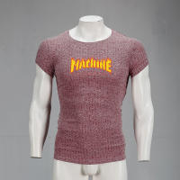 Summer Casual Fashion Knitted Top Gym Bodybuilding Short Sleeve T-shirt Men Fitness Slim Striped Solid Print Breathable T-shirt - details 8