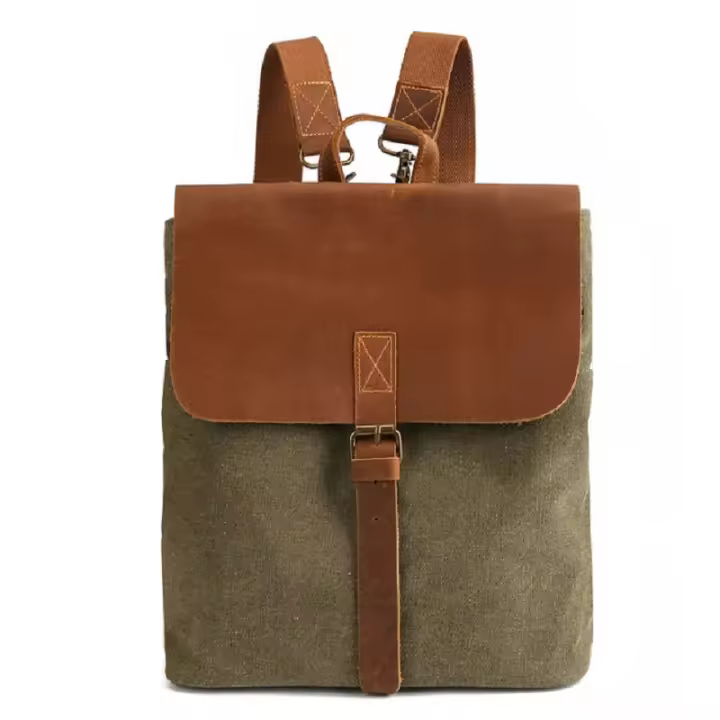 Mochila de viaje femenina retro de cuero de caballo loco estilo vintage con diseño de hombreras bolso de hombro de lona para mujeres - 1