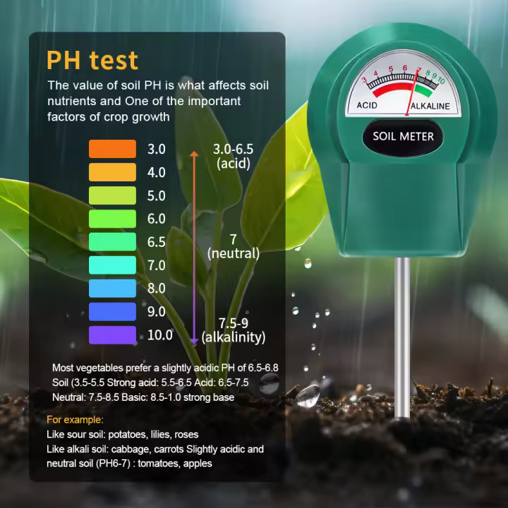 Medidor de suelo portátil, Detector de PH/humedad del agua/fertilidad, probador de humedad del suelo de flores de jardín, sonda de Metal, No requiere baterías - 1