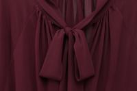 Primavera 2025, blusa estilo capa con volantes color Burdeos para Mujer, camisa holgada con dobladillo asimétrico y lazo en la espalda, Blusas de calle para Mujer - details 4