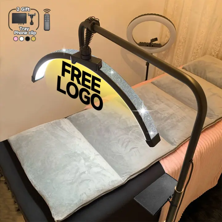 2025 logotipo gratis profesional 23 pulgadas oro media luna pestañas luz Anillo de luz LED lámpara de pestañas para extensiones de pestañas cama tatuaje belleza - 1