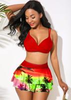 Traje de baño Sexy con volantes para mujer, conjunto de Bikini cruzado con realce, traje de baño de playa con estampado de arce, falda, traje de baño de talla grande - details 2