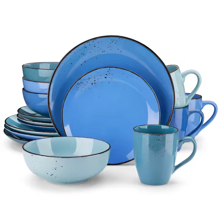 Vancasso-vajilla de cerámica de color Navia Oceano, juego de 16 piezas con plato de cena, plato de postre, tazón de 800ml, juego de tazas y vajilla - 1