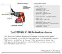 VVOSAI-taladro de impacto eléctrico de 20V, martillo rotativo con Motor sin escobillas, Taladro Inalámbrico, selección eléctrica para interruptor - details 1
