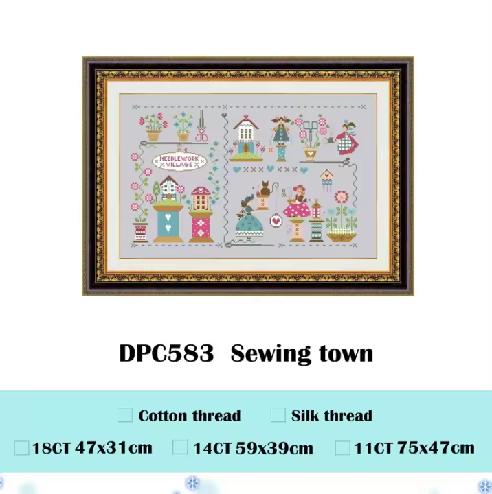 Kit de costura de punto de cruz de ciudad, diseño de patrón de dibujos animados 18ct 14ct 11ct, lienzo plateado bordado DIY - 1