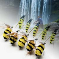 6 uds/10 Uds moscas de pesca con mosca señuelo biónico abejorro y polilla amarilla cebo pesca para carpa lubina salmón trucha agua dulce agua salada moscas húmedas equipo de pesca - details 5