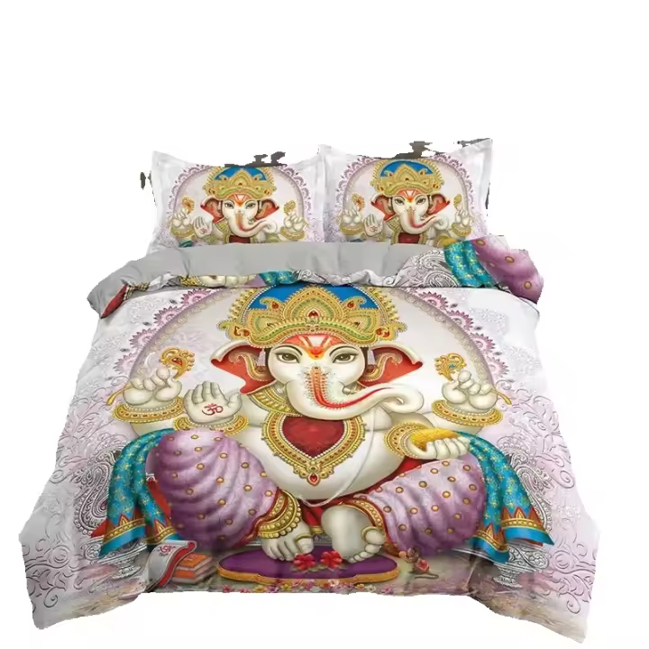 Juego de Ropa de Cama de Elefante Indiano Ganesha 3PCS Cubierta de Edredón de Poliéster - 1