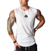 Mens Gym Clothing Bodybuilding Tank Tops Fitness Training Sleeveless 0-neck Shirts Cotton Breathable Vest Casual Sports Singlets - details 11
